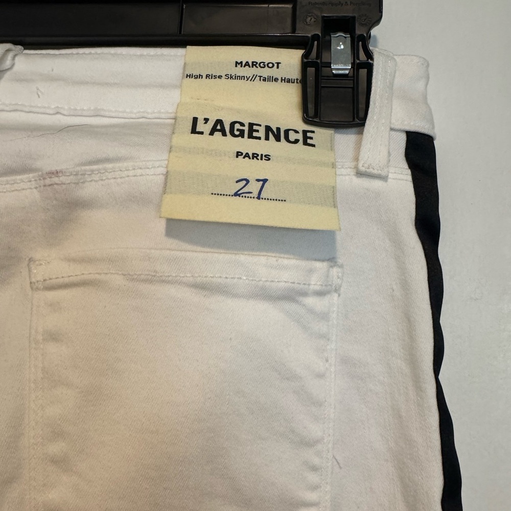 NWT L'AGENCE White Jeans with Black Stripe size 27